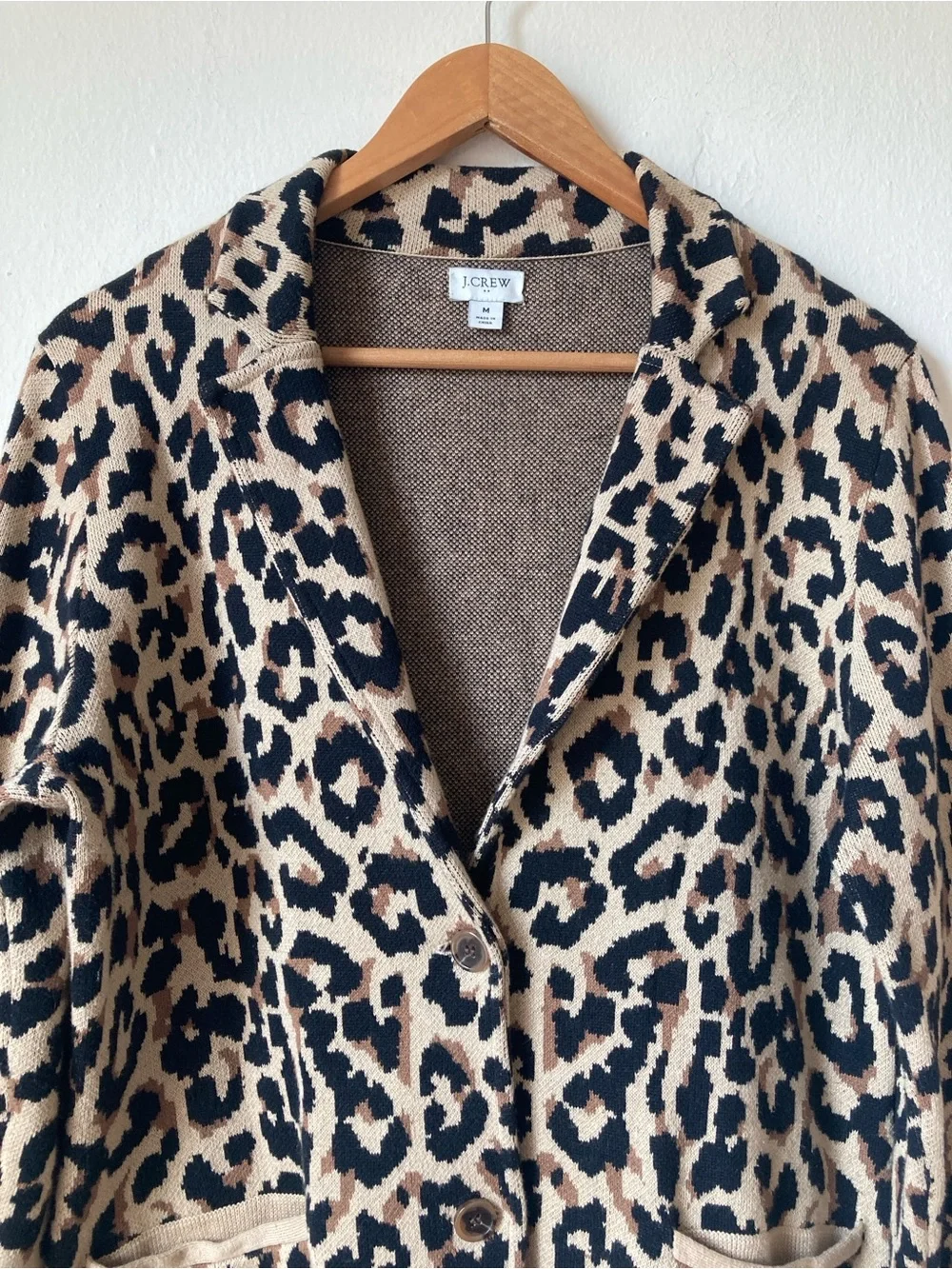 J CREW Leopard Sweater Blazer 100% Cotton 2-Button Size M